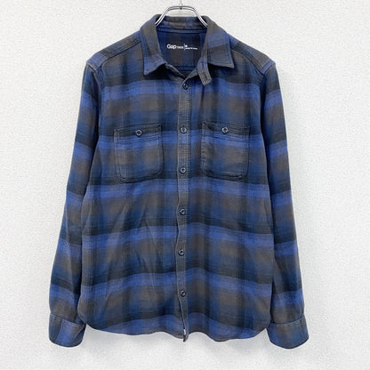 GAP　ギャップ　長袖シャツ　ネルシャツ　チンストラップ　オンブレチェック　チェック柄　青　ブルー　Mサイズ
