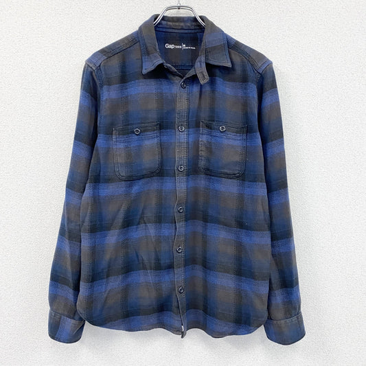 GAP　ギャップ　長袖シャツ　ネルシャツ　チンストラップ　オンブレチェック　チェック柄　青　ブルー　Mサイズ