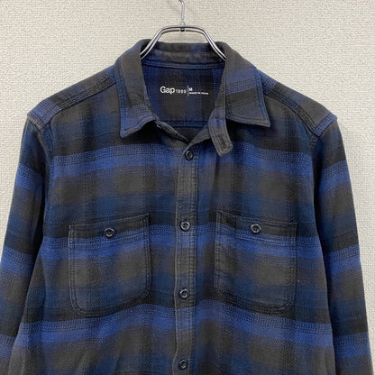 GAP　ギャップ　長袖シャツ　ネルシャツ　チンストラップ　オンブレチェック　チェック柄　青　ブルー　Mサイズ