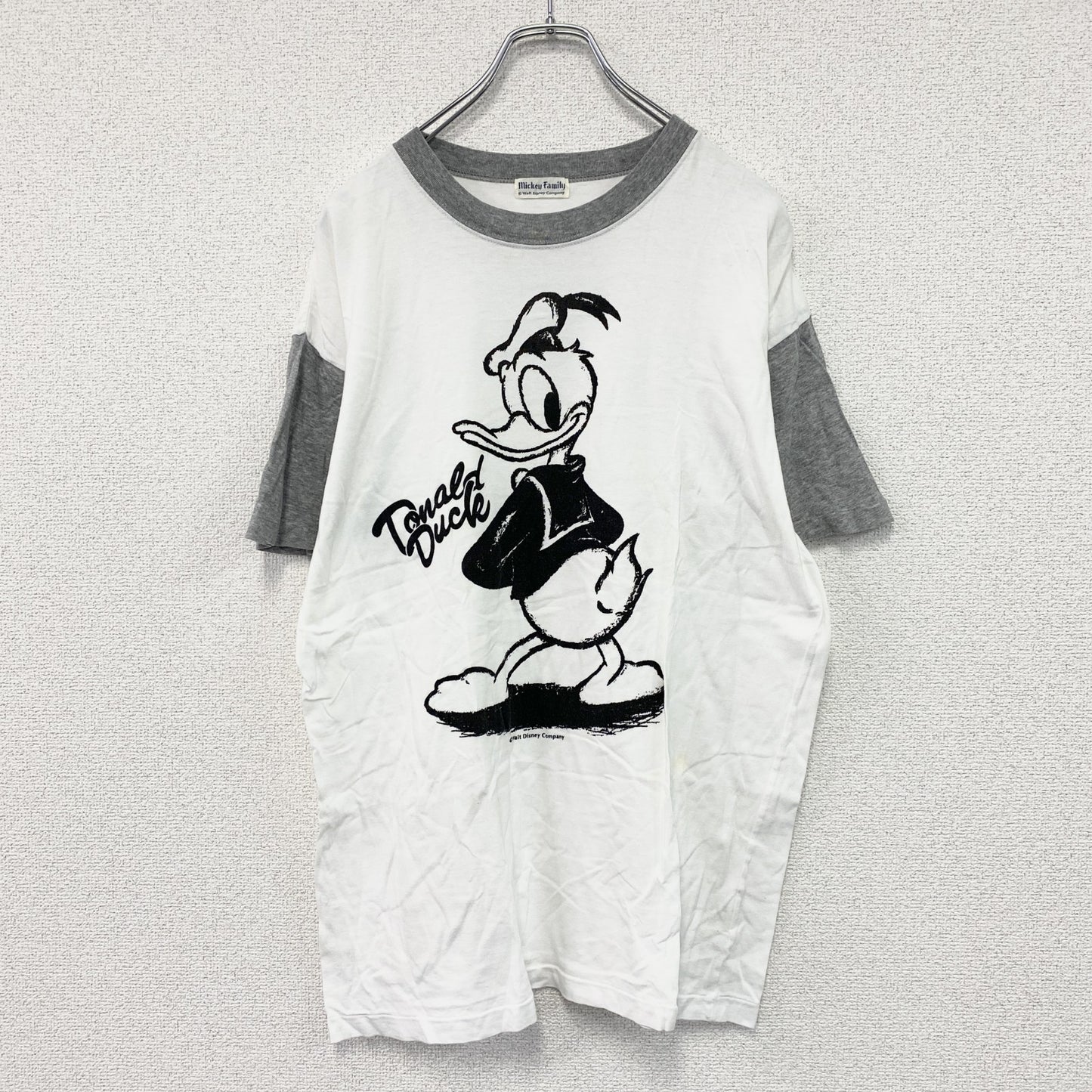 Disney　ディズニー　Mickey Family　ドナルドダック　半袖プリントTシャツ　シングルステッチ　白　ホワイト　グレー