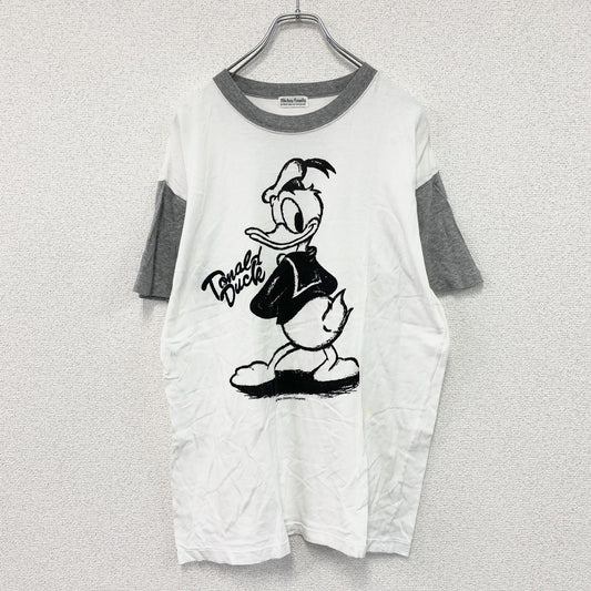 Disney　ディズニー　Mickey Family　ドナルドダック　半袖プリントTシャツ　シングルステッチ　白　ホワイト　グレー