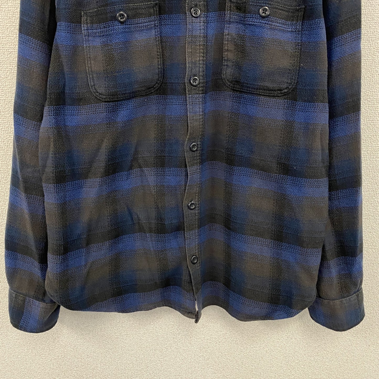 GAP　ギャップ　長袖シャツ　ネルシャツ　チンストラップ　オンブレチェック　チェック柄　青　ブルー　Mサイズ