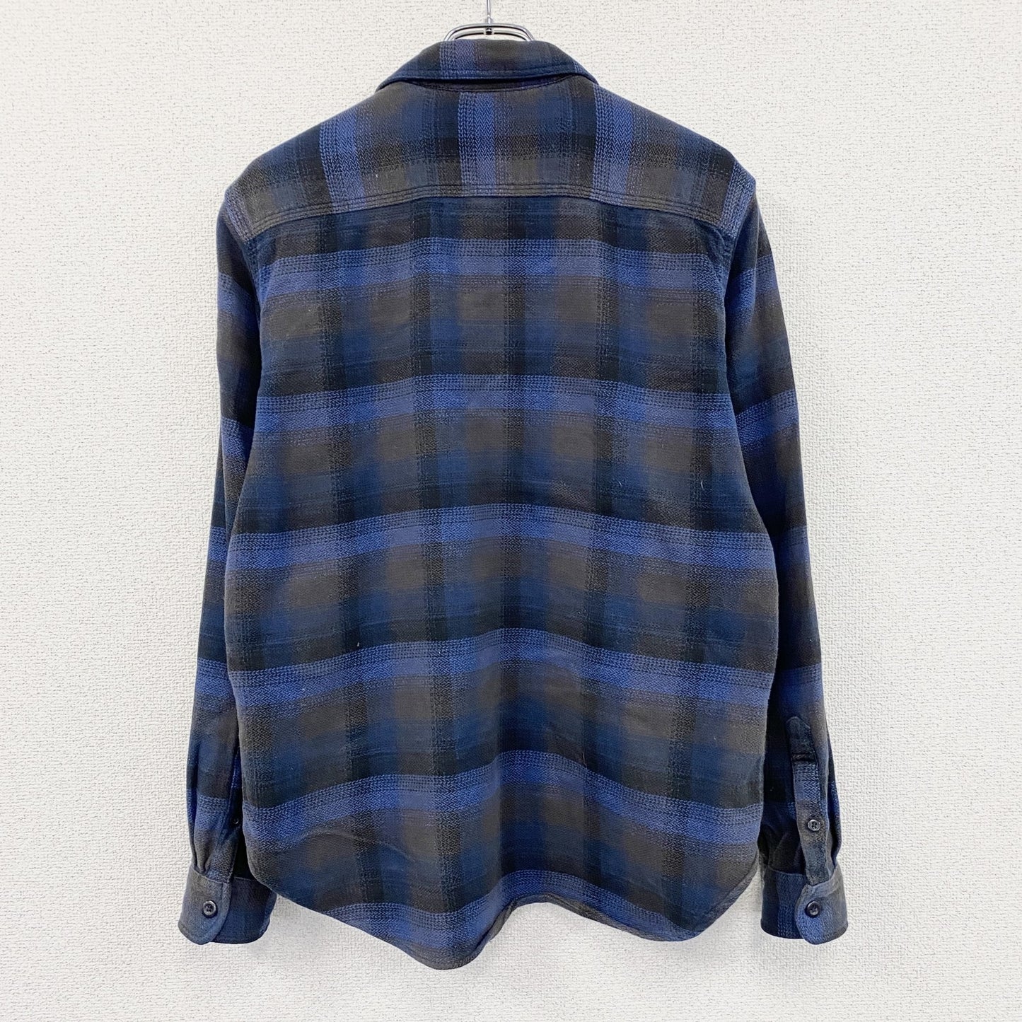 GAP　ギャップ　長袖シャツ　ネルシャツ　チンストラップ　オンブレチェック　チェック柄　青　ブルー　Mサイズ