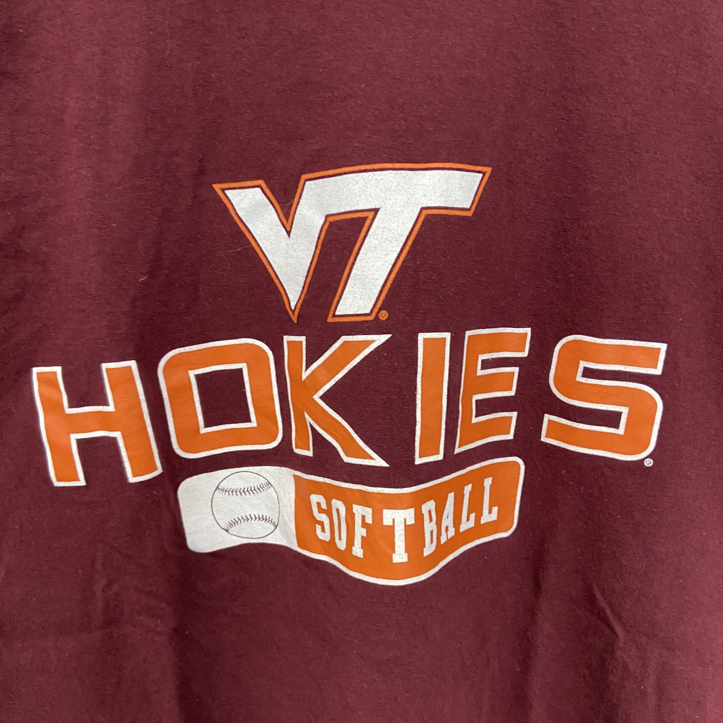 古着　used　champion　チャンピオン　半袖プリントTシャツ　HOKIES　ソフトボール　クルーネック　赤　Lサイズ