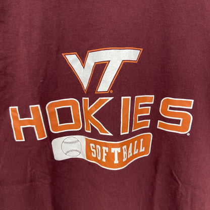 古着　used　champion　チャンピオン　半袖プリントTシャツ　HOKIES　ソフトボール　クルーネック　赤　Lサイズ