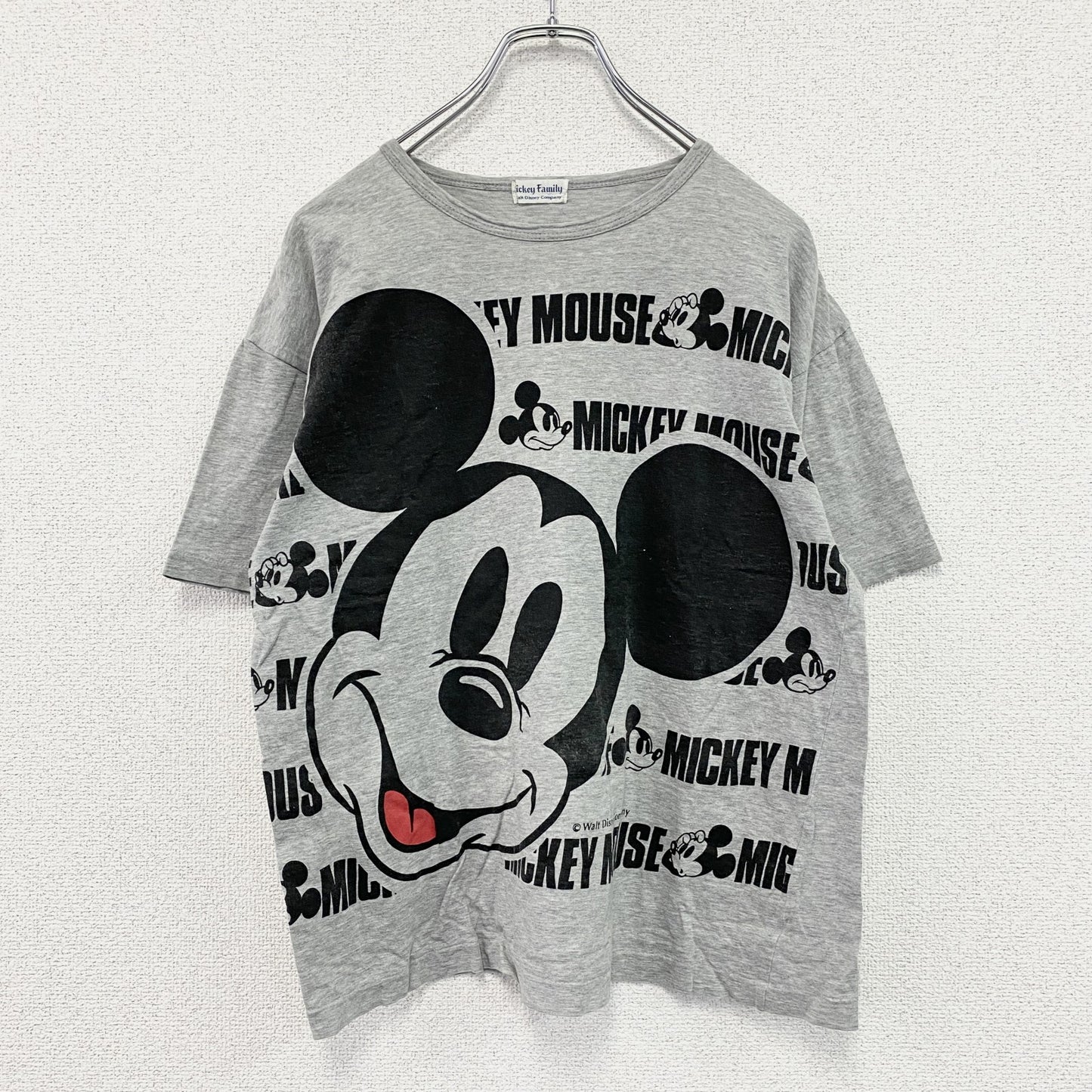 Disney　ディズニー　Mickey Family　ミッキーマウス　半袖プリントTシャツ　シングルステッチ　グレー　