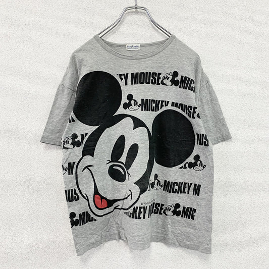 Disney　ディズニー　Mickey Family　ミッキーマウス　半袖プリントTシャツ　シングルステッチ　グレー　