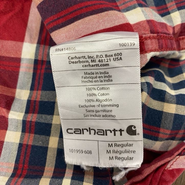 Carhartt　カーハート　半袖チェックシャツ　ラウンドシャツ　赤　レッド　Mサイズ
