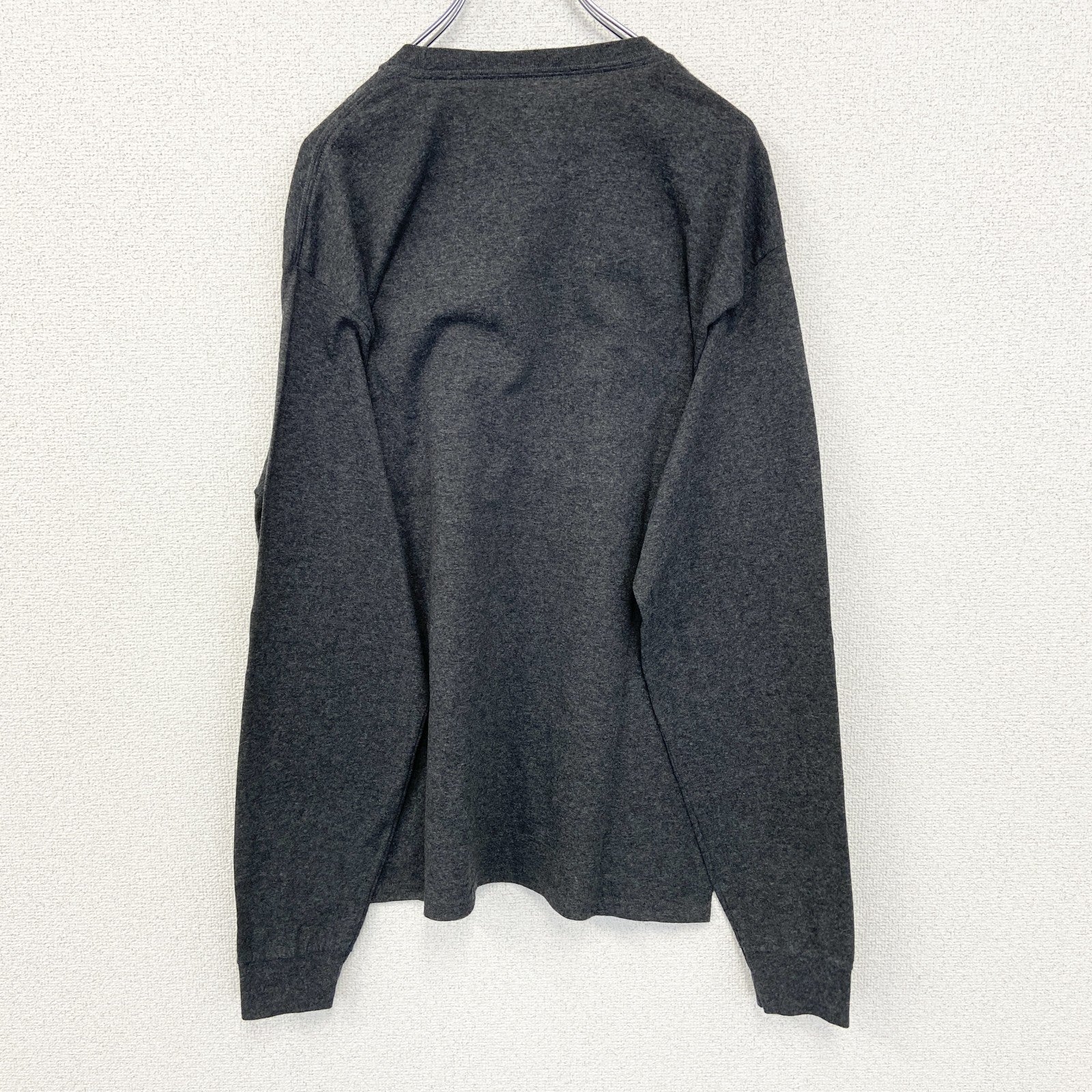 古着　used　champion　チャンピオン　長袖プリントTシャツ　CLT　ロンT　クルーネック　カジュアル　グレー　Lサイズ
