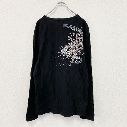 絡繰魂　カラクリダマシイ　ヘンリーネック長袖Tシャツ/ロンT　黒　ブラック　XLサイズ　