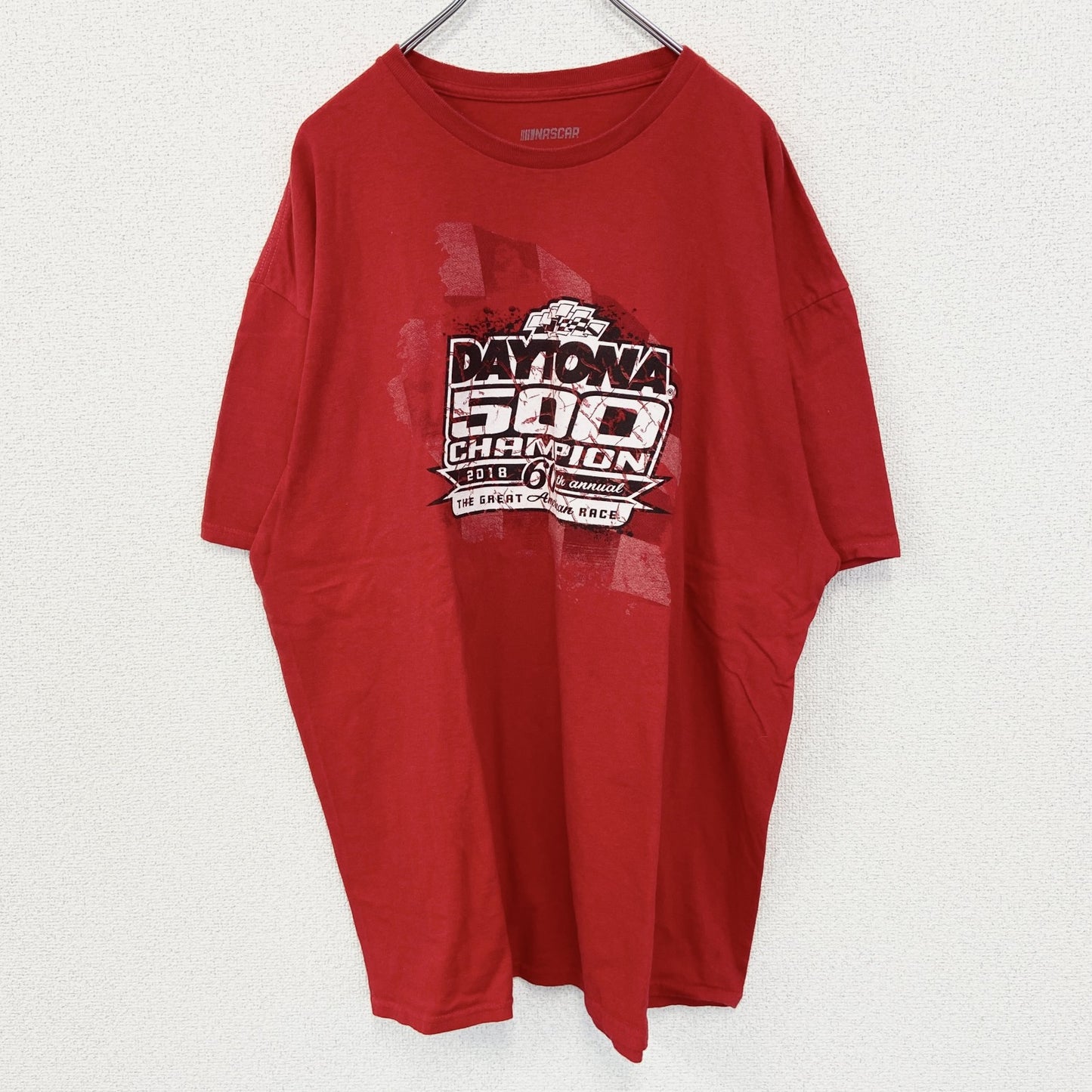古着　used　NASCAR ナスカ　半袖ビッグプリントTシャツ　クルーネック　レーシングカー　チャンピオンズ　赤　2XLサイズ