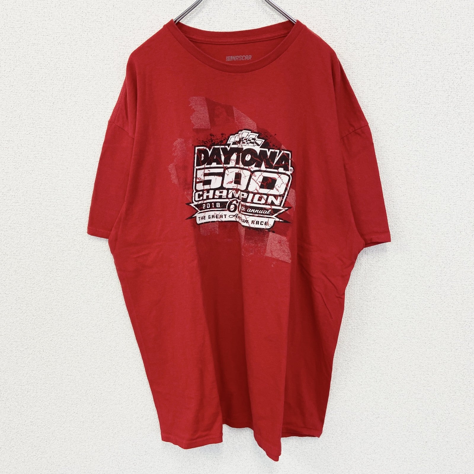 古着　used　NASCAR ナスカ　半袖ビッグプリントTシャツ　クルーネック　レーシングカー　チャンピオンズ　赤　2XLサイズ