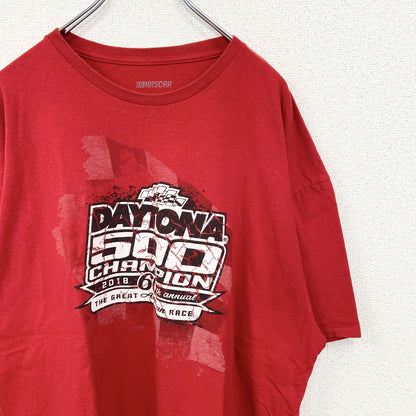 古着　used　NASCAR ナスカ　半袖ビッグプリントTシャツ　クルーネック　レーシングカー　チャンピオンズ　赤　2XLサイズ