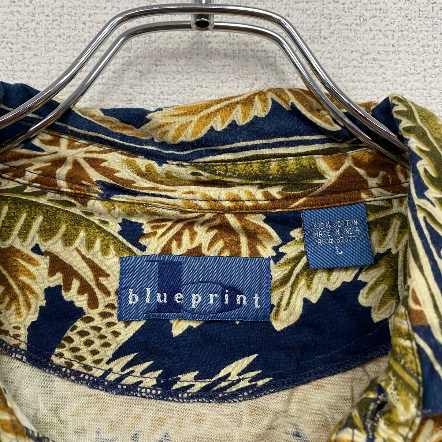 ～90s　Blueprint　ブループリント　半袖シャツ　アロハシャツ　ヤシの木　総柄　紺　ネイビー　Lサイズ