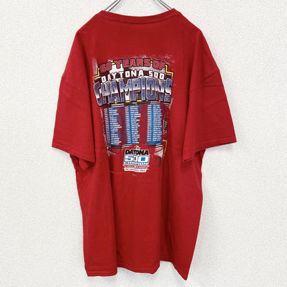 古着　used　NASCAR ナスカ　半袖ビッグプリントTシャツ　クルーネック　レーシングカー　チャンピオンズ　赤　2XLサイズ