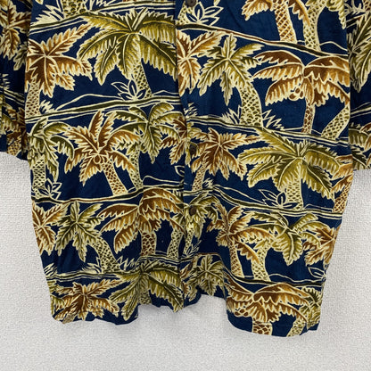 ～90s　Blueprint　ブループリント　半袖シャツ　アロハシャツ　ヤシの木　総柄　紺　ネイビー　Lサイズ