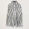 古着 used　ALAN STUART　長袖柄シャツ　襟付き　総柄　個性的　レトロデザイン　エスニック　カジュアル　白　Mサイズ　