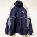 古着 used　NFL　PATRIOTS　長袖ナイロンジャケット　ワンポイントロゴ刺繡　フルジップ　アメフト　紺　レトロデザイン