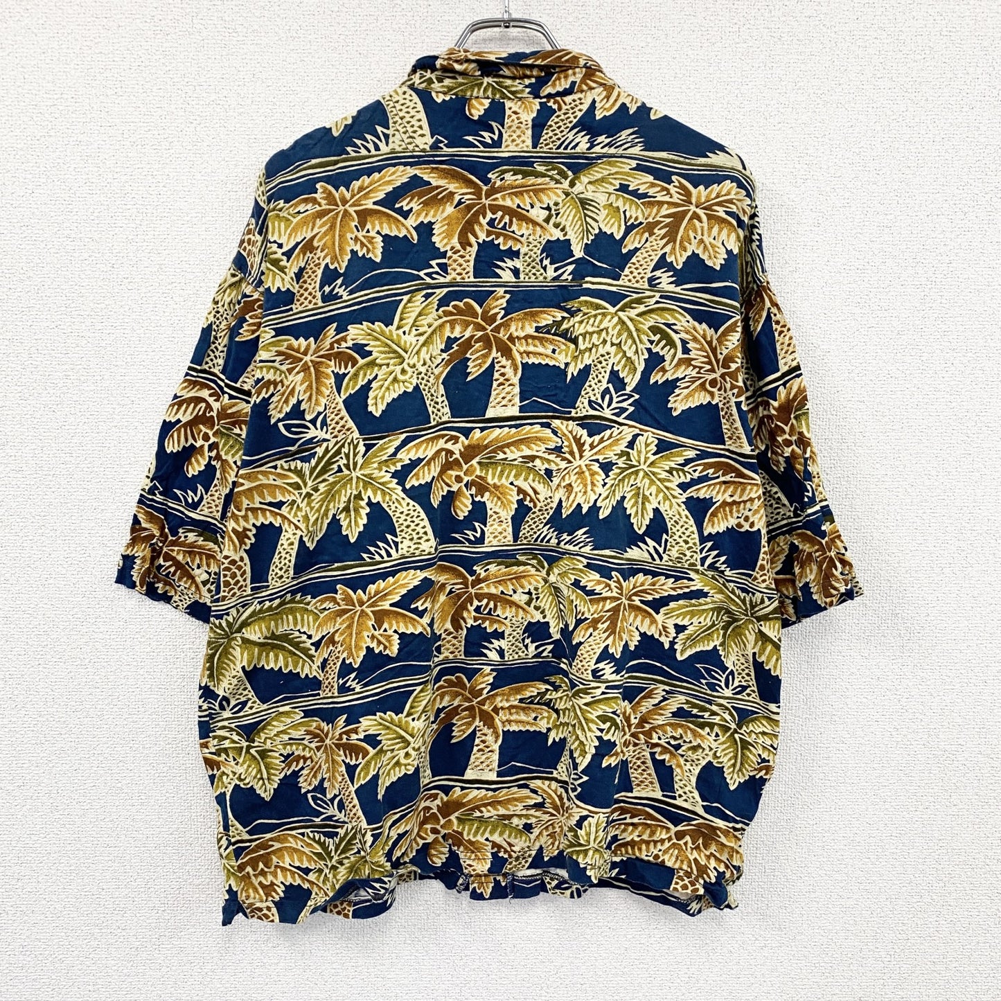 ～90s　Blueprint　ブループリント　半袖シャツ　アロハシャツ　ヤシの木　総柄　紺　ネイビー　Lサイズ