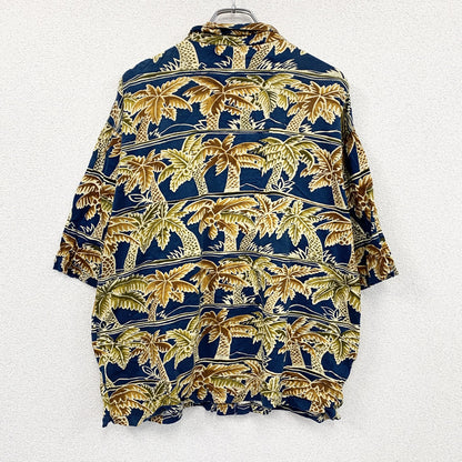 ～90s　Blueprint　ブループリント　半袖シャツ　アロハシャツ　ヤシの木　総柄　紺　ネイビー　Lサイズ