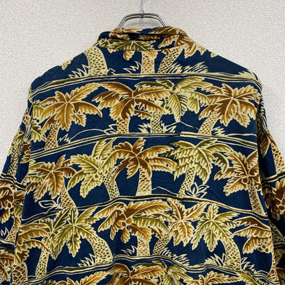～90s　Blueprint　ブループリント　半袖シャツ　アロハシャツ　ヤシの木　総柄　紺　ネイビー　Lサイズ