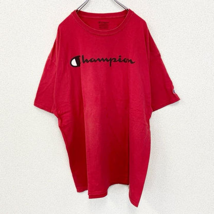 古着　used　champion　チャンピオン　半袖ロゴプリントビッグTシャツ　クルーネック　レトロ　レッド　赤　2XLサイズ