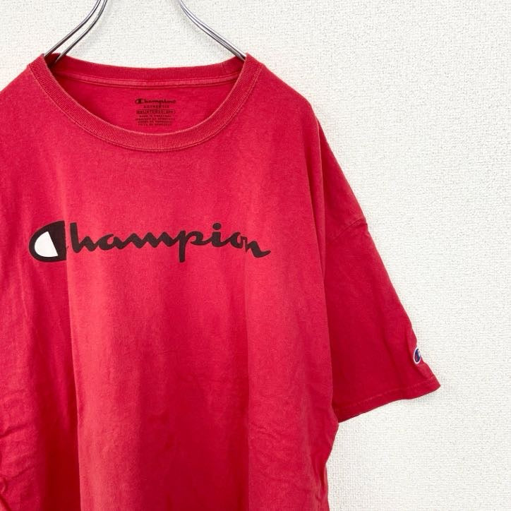 古着　used　champion　チャンピオン　半袖ロゴプリントビッグTシャツ　クルーネック　レトロ　レッド　赤　2XLサイズ