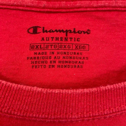 古着　used　champion　チャンピオン　半袖ロゴプリントビッグTシャツ　クルーネック　レトロ　レッド　赤　2XLサイズ
