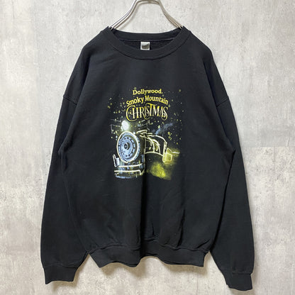 古着 used　GILDAN　Dollywood Smoky Mountain　長袖プリントスウェット　トレーナー　黒　Lサイズ