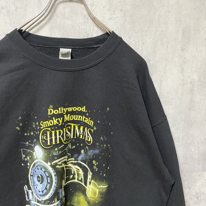 古着 used　GILDAN　Dollywood Smoky Mountain　長袖プリントスウェット　トレーナー　黒　Lサイズ