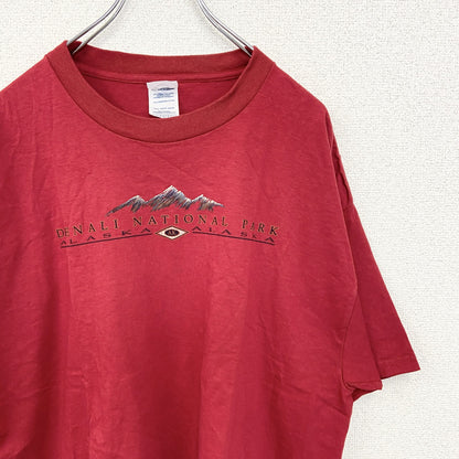 古着　used　DELTA PRO WEIGHT　半袖プリントTシャツ　クルーネック　レトロ　シティーボーイ　赤　XLサイズ