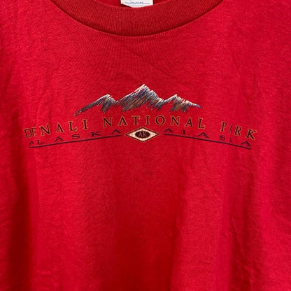 古着　used　DELTA PRO WEIGHT　半袖プリントTシャツ　クルーネック　レトロ　シティーボーイ　赤　XLサイズ