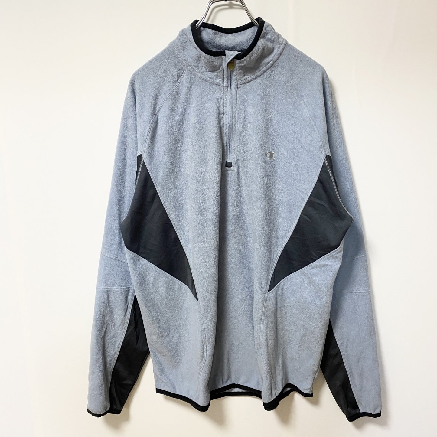 Champion　チャンピオン　ハーフジップフリースジャケット/ボアジャケット　ラグランスリーブ　刺繍ロゴ　水色　ブルー　Lサイズ