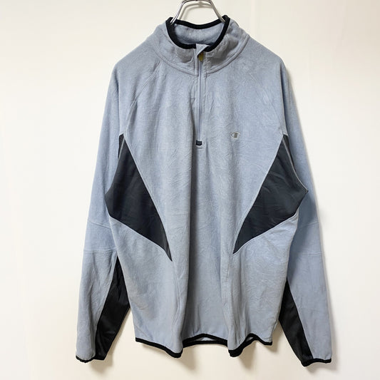 Champion　チャンピオン　ハーフジップフリースジャケット/ボアジャケット　ラグランスリーブ　刺繍ロゴ　水色　ブルー　Lサイズ