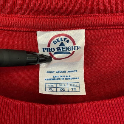 古着　used　DELTA PRO WEIGHT　半袖プリントTシャツ　クルーネック　レトロ　シティーボーイ　赤　XLサイズ
