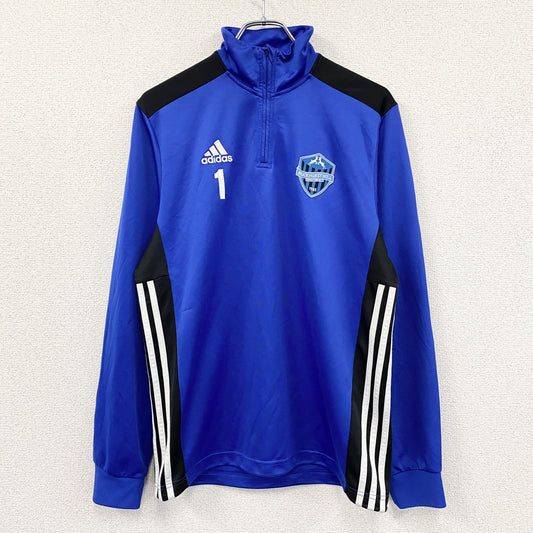 adidas　アディダス　ハーフジップトラックジャケット/ジャージ　パフォーマンスロゴ　デカロゴ　青　ブルー　Oサイズ