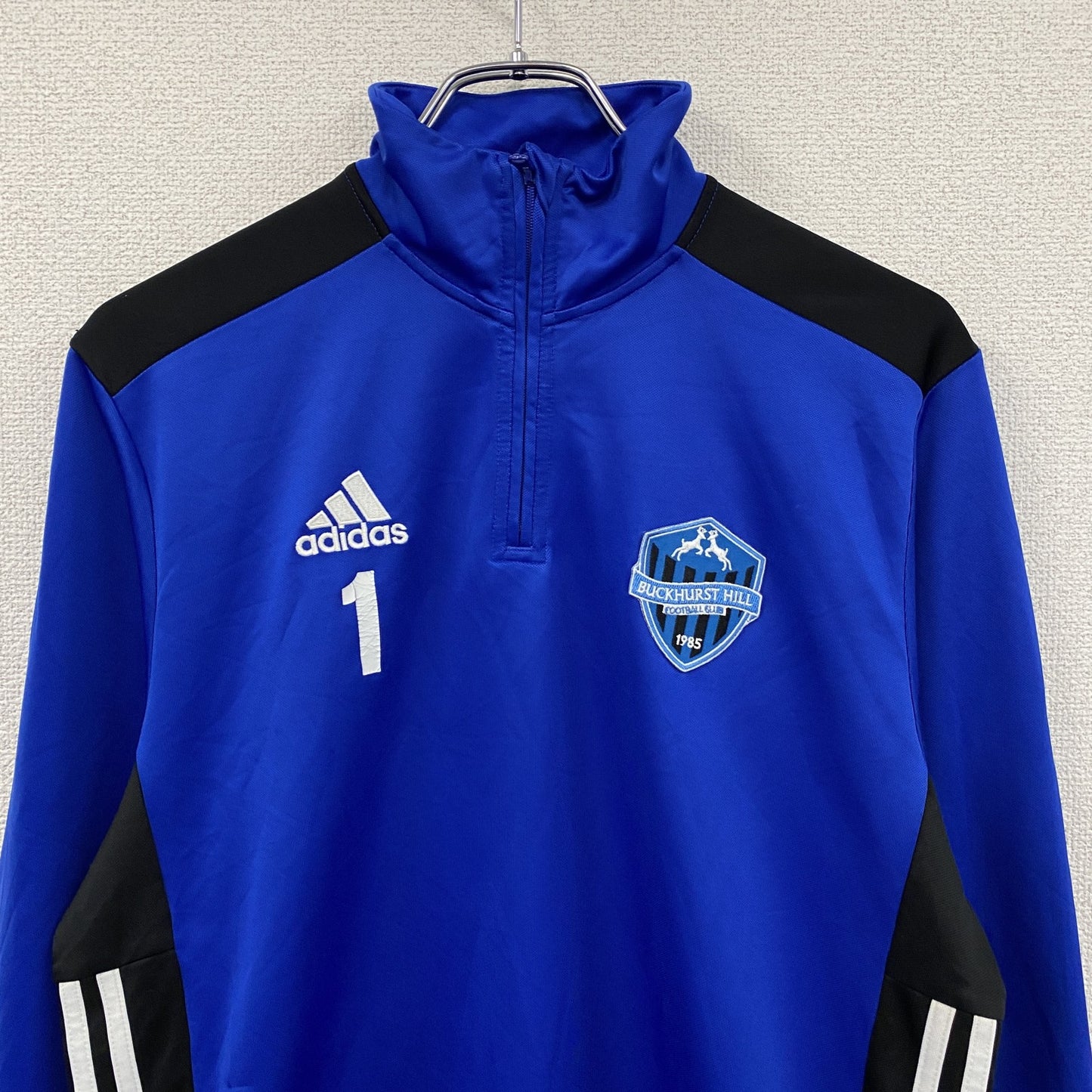 adidas　アディダス　ハーフジップトラックジャケット/ジャージ　パフォーマンスロゴ　デカロゴ　青　ブルー　Oサイズ