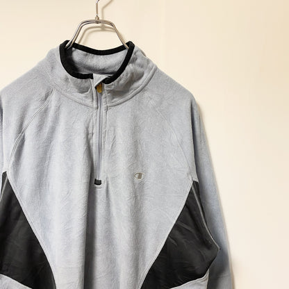 Champion　チャンピオン　ハーフジップフリースジャケット/ボアジャケット　ラグランスリーブ　刺繍ロゴ　水色　ブルー　Lサイズ