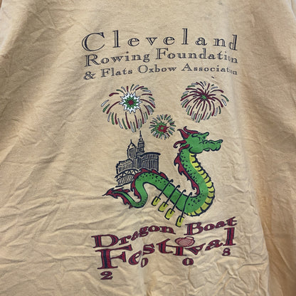 00s　GILDAN　ギルダン　半袖両面プリントTシャツ　企業ロゴ　ドラゴン　フェード　ヴィンテージ　黄色　イエロー　Lサイズ