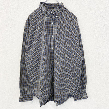 古着 used　OLD NAVY　オールド ネイビー　長袖柄シャツ　襟付き　総柄　レトロデザイン　タータンチェック　青　Lサイズ　