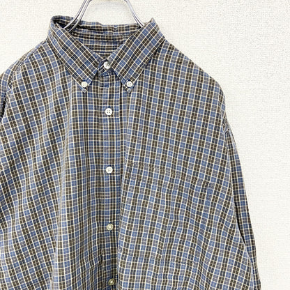 古着 used　OLD NAVY　オールド ネイビー　長袖柄シャツ　襟付き　総柄　レトロデザイン　タータンチェック　青　Lサイズ　