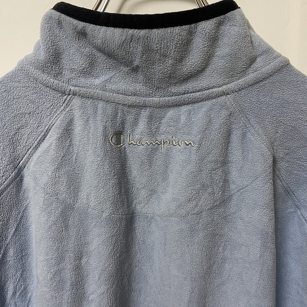 Champion　チャンピオン　ハーフジップフリースジャケット/ボアジャケット　ラグランスリーブ　刺繍ロゴ　水色　ブルー　Lサイズ