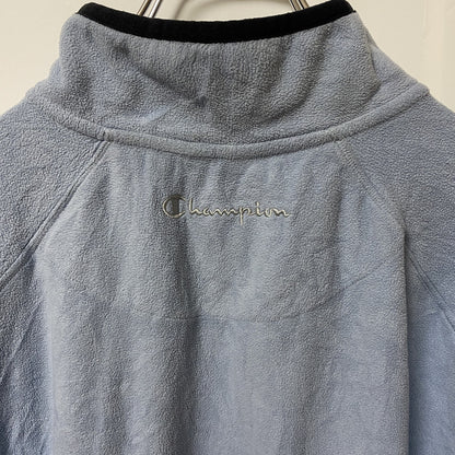 Champion　チャンピオン　ハーフジップフリースジャケット/ボアジャケット　ラグランスリーブ　刺繍ロゴ　水色　ブルー　Lサイズ