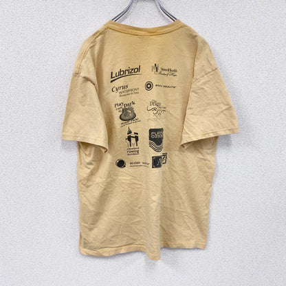 00s　GILDAN　ギルダン　半袖両面プリントTシャツ　企業ロゴ　ドラゴン　フェード　ヴィンテージ　黄色　イエロー　Lサイズ