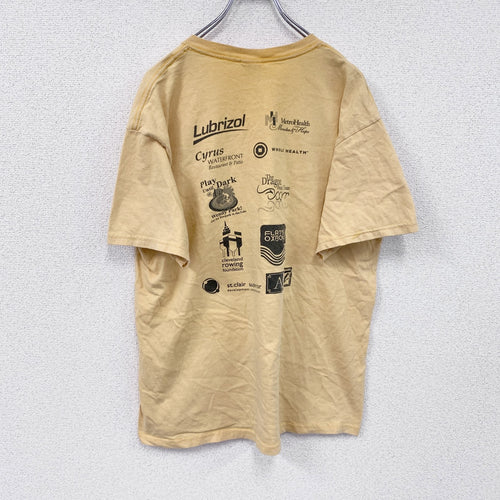 00s　GILDAN　ギルダン　半袖両面プリントTシャツ　企業ロゴ　ドラゴン　フェード　ヴィンテージ　黄色　イエロー　Lサイズ
