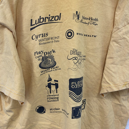 00s　GILDAN　ギルダン　半袖両面プリントTシャツ　企業ロゴ　ドラゴン　フェード　ヴィンテージ　黄色　イエロー　Lサイズ