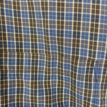 古着 used　OLD NAVY　オールド ネイビー　長袖柄シャツ　襟付き　総柄　レトロデザイン　タータンチェック　青　Lサイズ　
