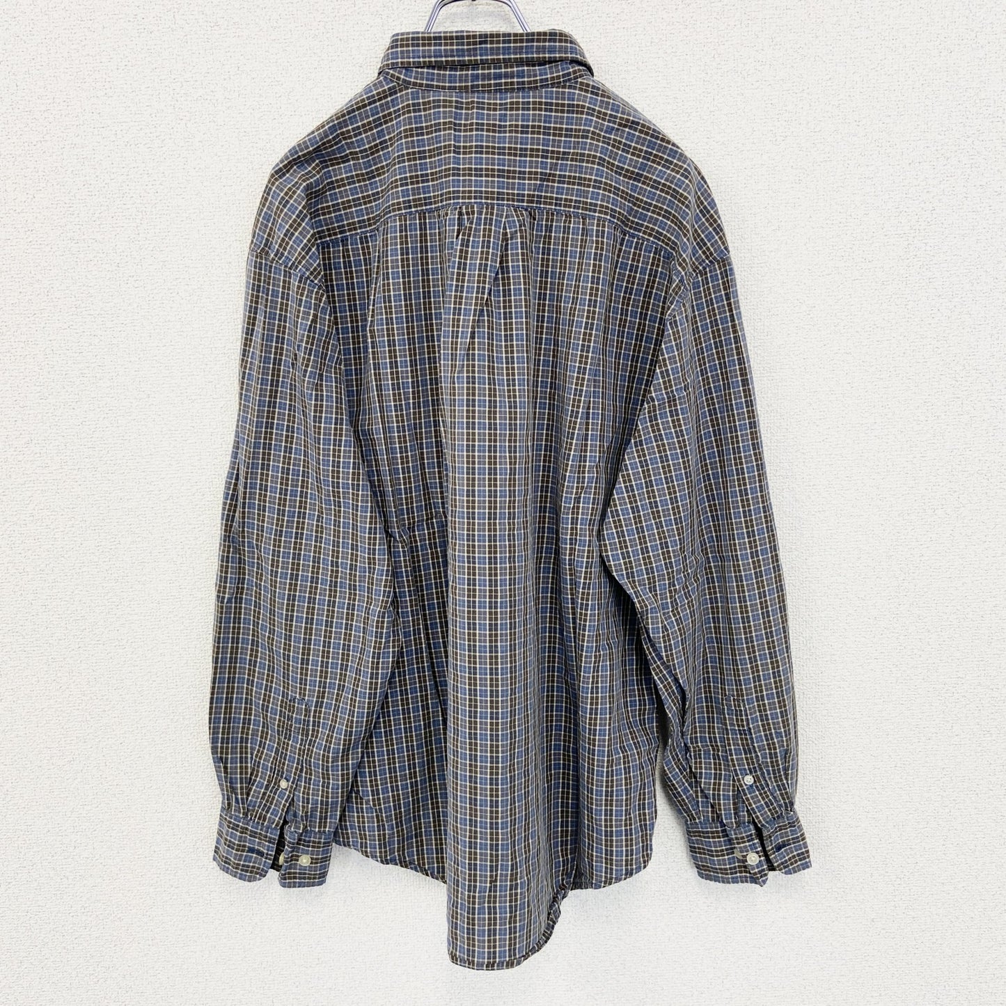 古着 used　OLD NAVY　オールド ネイビー　長袖柄シャツ　襟付き　総柄　レトロデザイン　タータンチェック　青　Lサイズ　
