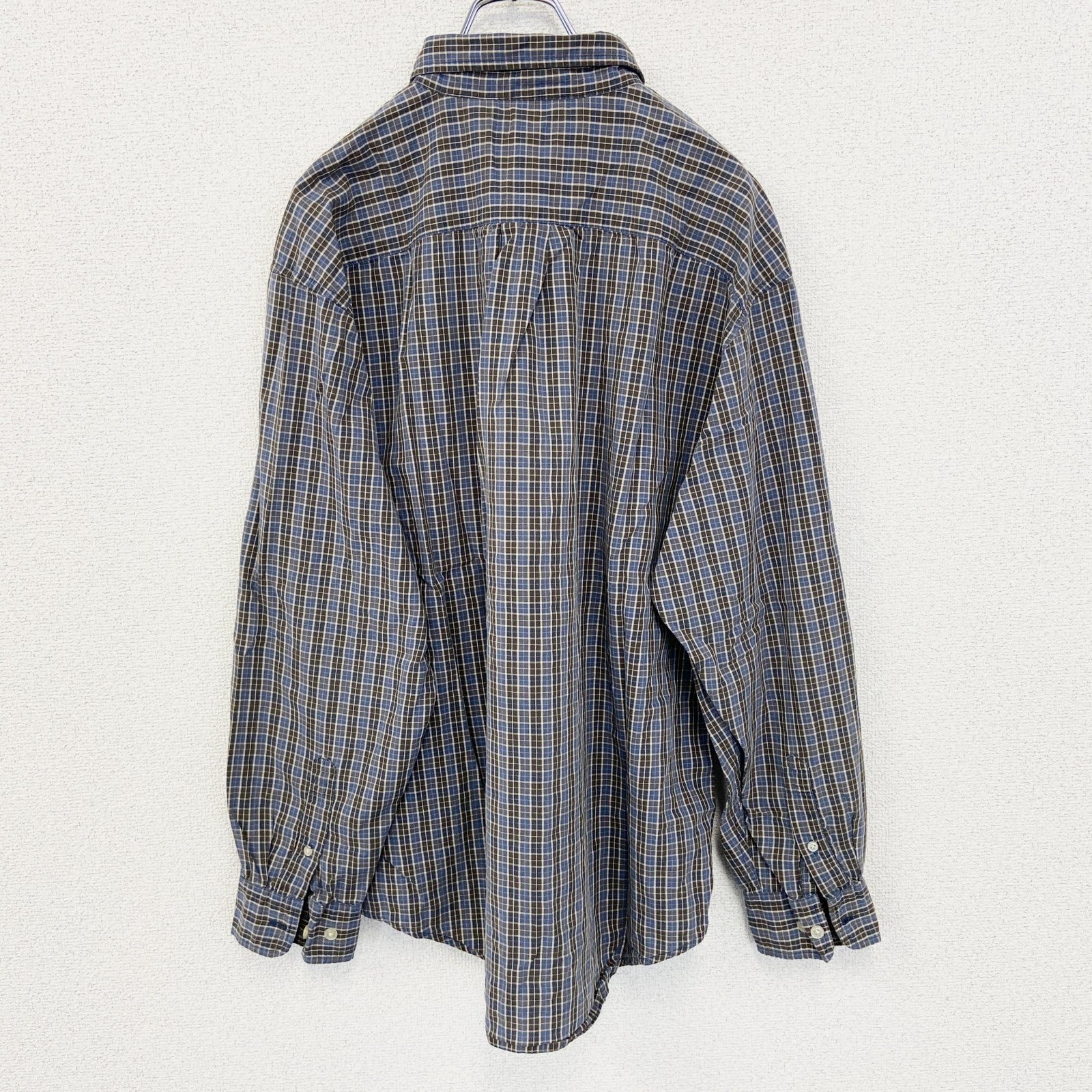 古着 used　OLD NAVY　オールド ネイビー　長袖柄シャツ　襟付き　総柄　レトロデザイン　タータンチェック　青　Lサイズ　
