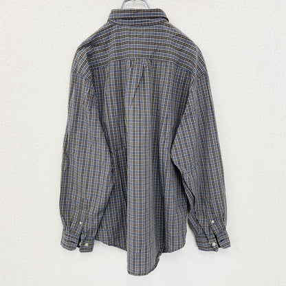古着 used　OLD NAVY　オールド ネイビー　長袖柄シャツ　襟付き　総柄　レトロデザイン　タータンチェック　青　Lサイズ　